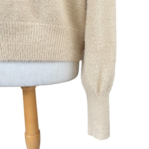 Urban Outfitters Oversized Puff Sleeve Button Cardigan Cream Slouchy Fuzzy-S - Picture 8 of 13